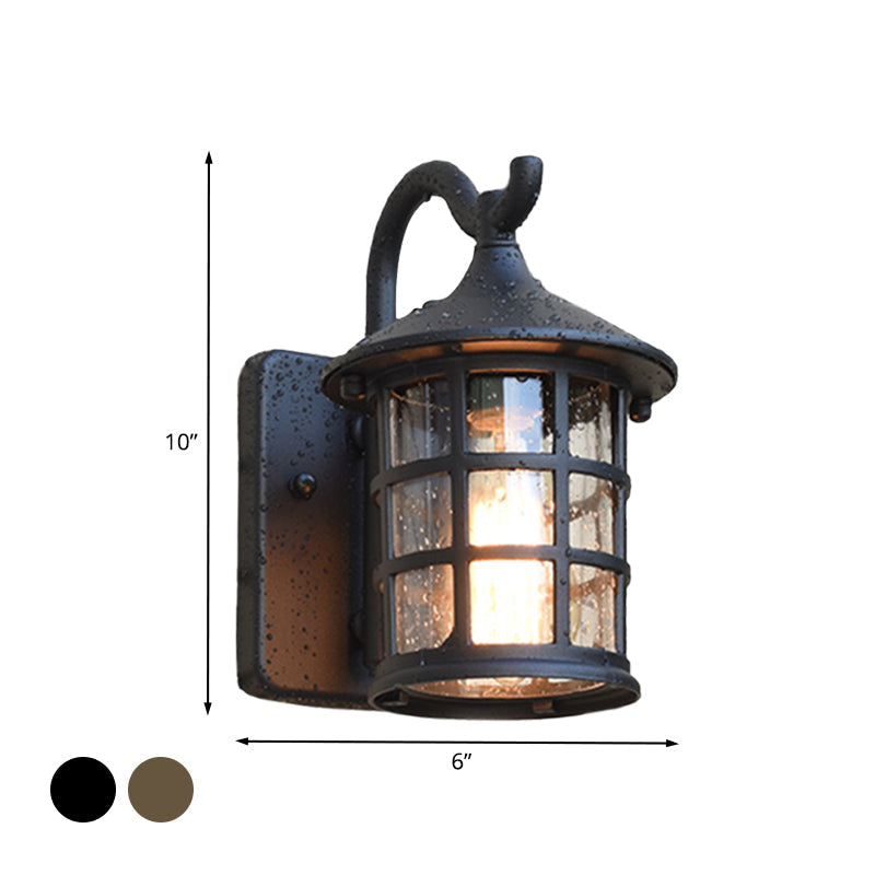 Seeded Glass Lantern Wall Lamp - Countryside Outdoor Wall Light (Bronze/Black)