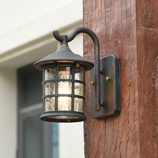 Seeded Glass Lantern Wall Lamp - Countryside Outdoor Wall Light (Bronze/Black)