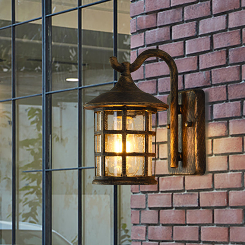 Seeded Glass Lantern Wall Lamp - Countryside Outdoor Wall Light (Bronze/Black)