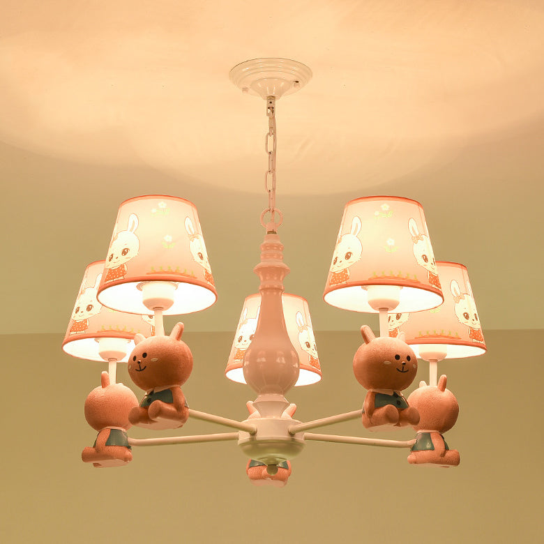 Metal Bunny Pendant Light with Fabric Shade - Adorable Pink Hanging Lights for Girls Bedroom