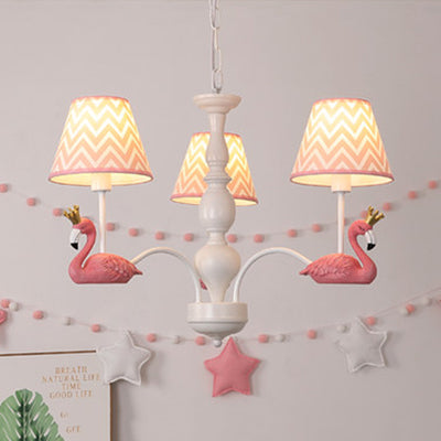 Trapezoid Shade Hanging Ceiling Lamp with Swan Fabric: Nordic Chandelier for Bedrooms