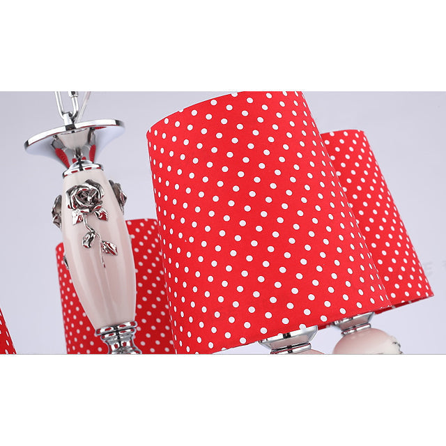 Contemporary Red Dot Shade Pendant Lights - 5-Light Metal Hanging Lights for Living Room