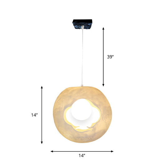 Modern White Bedroom Hanging Lamp Kit – Laser-Cut Ball Resin Shade, LED Bulb Included