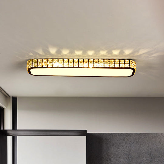 Modern Crystal-Encrusted LED Flush Mount Ceiling Lamp - 15"/19"/23" Long - Black/White