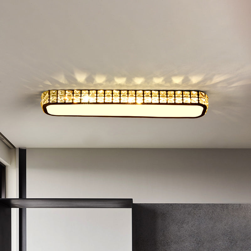 Modern Crystal-Encrusted LED Flush Mount Ceiling Lamp - 15"/19"/23" Long - Black/White