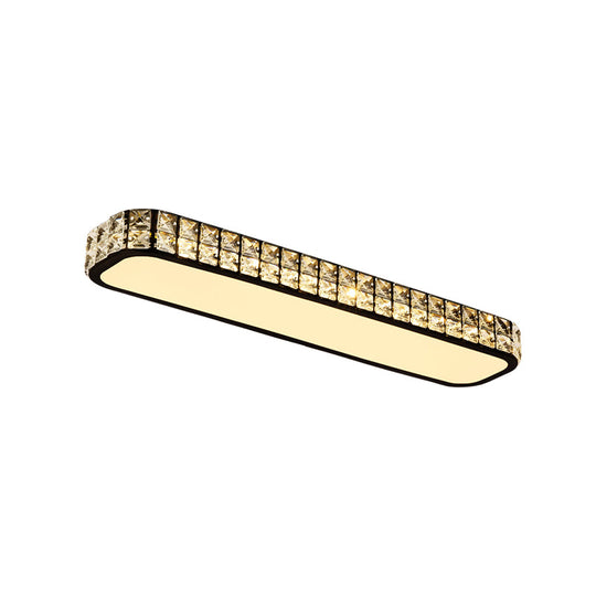 Modern Crystal-Encrusted LED Flush Mount Ceiling Lamp - 15"/19"/23" Long - Black/White