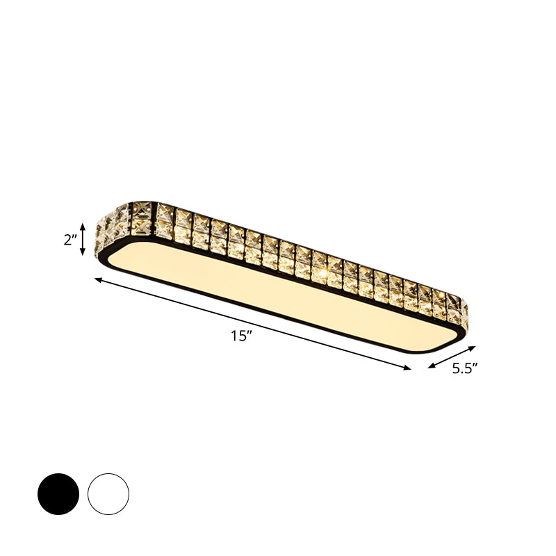 Modern Crystal-Encrusted LED Flush Mount Ceiling Lamp - 15"/19"/23" Long - Black/White