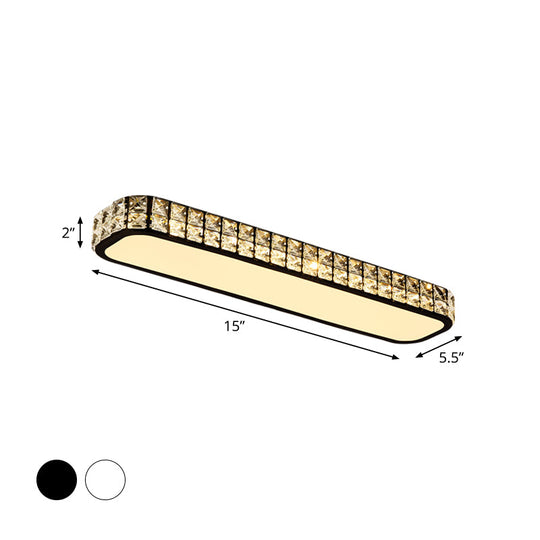 Modern Crystal-Encrusted LED Flush Mount Ceiling Lamp - 15"/19"/23" Long - Black/White