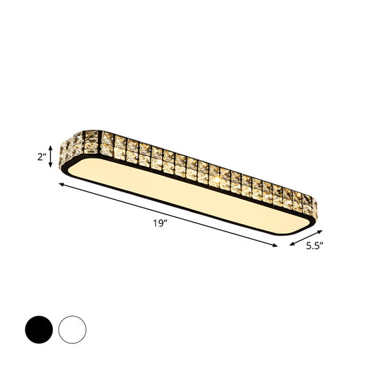 Modern Crystal-Encrusted LED Flush Mount Ceiling Lamp - 15"/19"/23" Long - Black/White