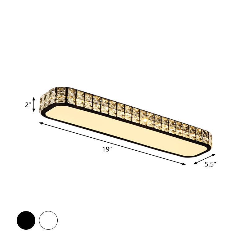 Modern Crystal-Encrusted LED Flush Mount Ceiling Lamp - 15"/19"/23" Long - Black/White