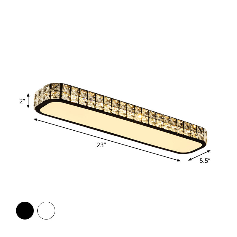 Modern Crystal-Encrusted LED Flush Mount Ceiling Lamp - 15"/19"/23" Long - Black/White