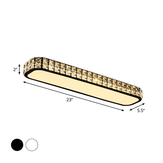 Modern Crystal-Encrusted LED Flush Mount Ceiling Lamp - 15"/19"/23" Long - Black/White