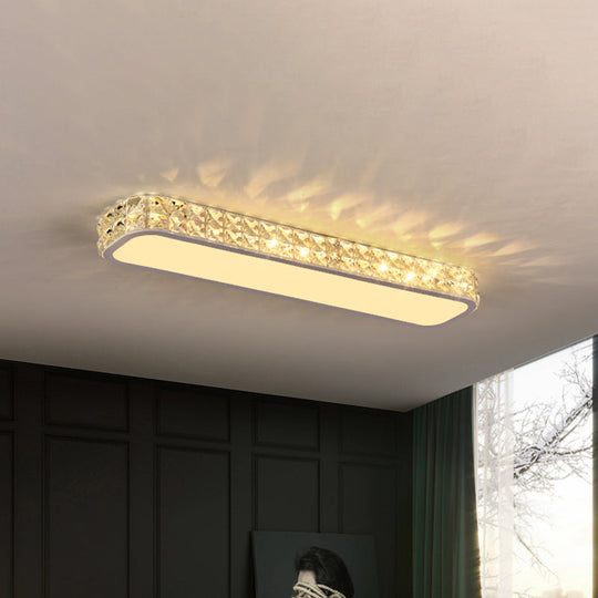Modern Crystal-Encrusted LED Flush Mount Ceiling Lamp - 15"/19"/23" Long - Black/White
