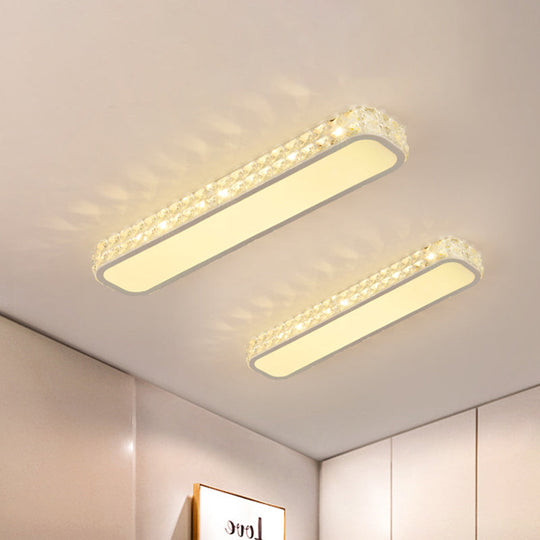 Modern Crystal-Encrusted LED Flush Mount Ceiling Lamp - 15"/19"/23" Long - Black/White