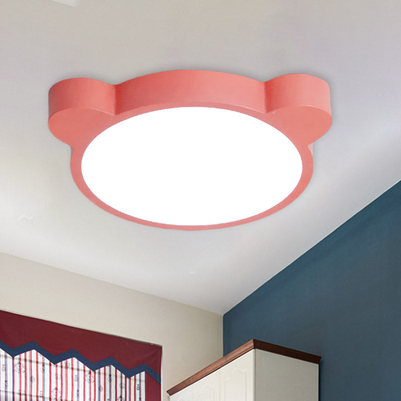 Cartoon Bear LED Flushmount Ceiling Light for Kids Bedroom in Black/White/Pink