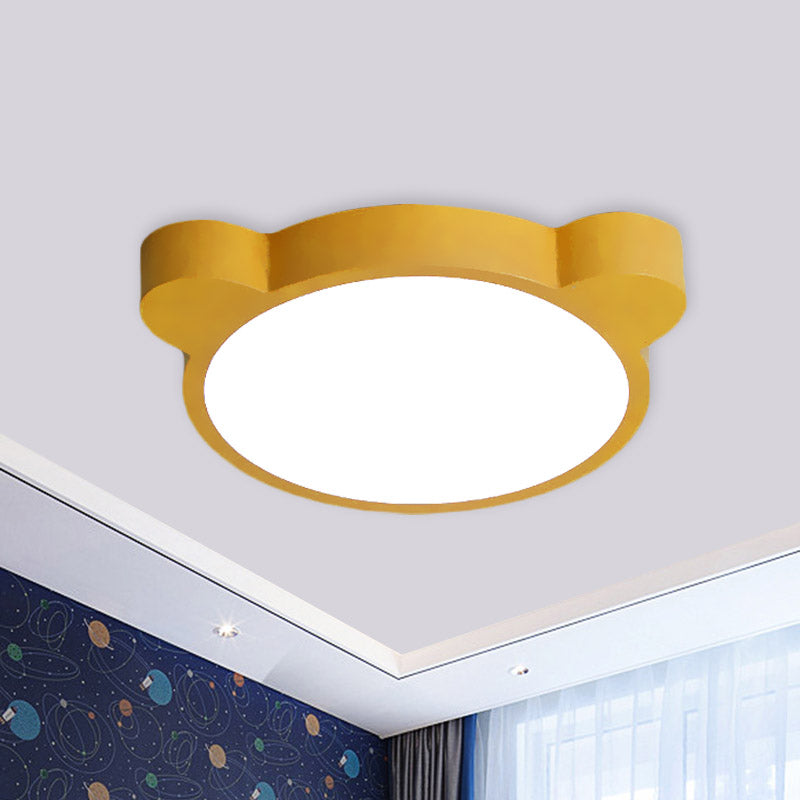 Cartoon Bear LED Flushmount Ceiling Light for Kids Bedroom in Black/White/Pink