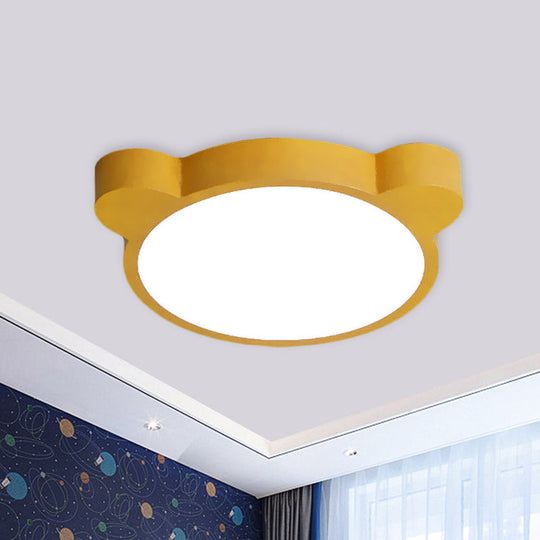 Cartoon Bear LED Flushmount Ceiling Light for Kids Bedroom in Black/White/Pink