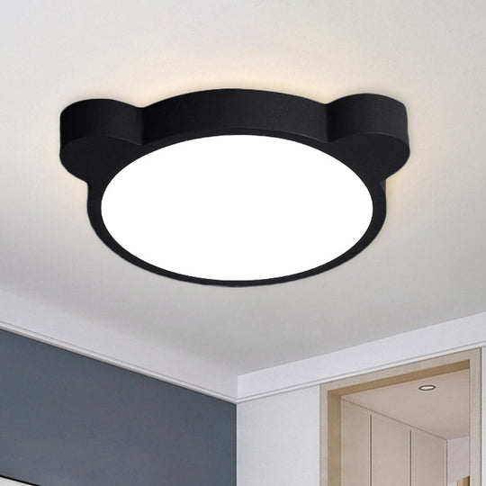 Cartoon Bear LED Flushmount Ceiling Light for Kids Bedroom in Black/White/Pink