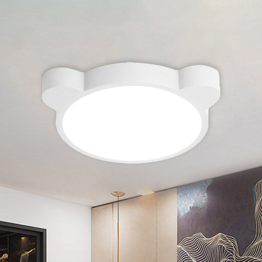 Cartoon Bear LED Flushmount Ceiling Light for Kids Bedroom in Black/White/Pink