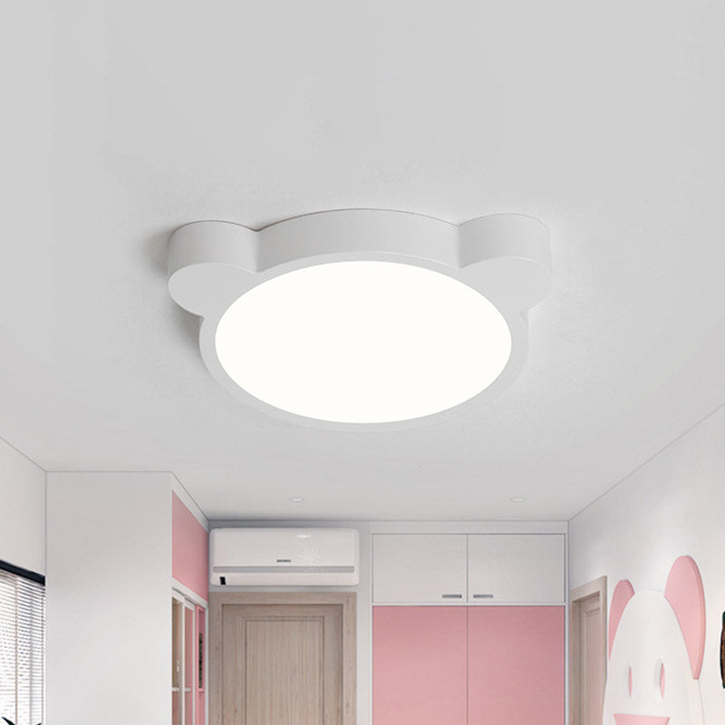 Cartoon Bear LED Flushmount Ceiling Light for Kids Bedroom in Black/White/Pink