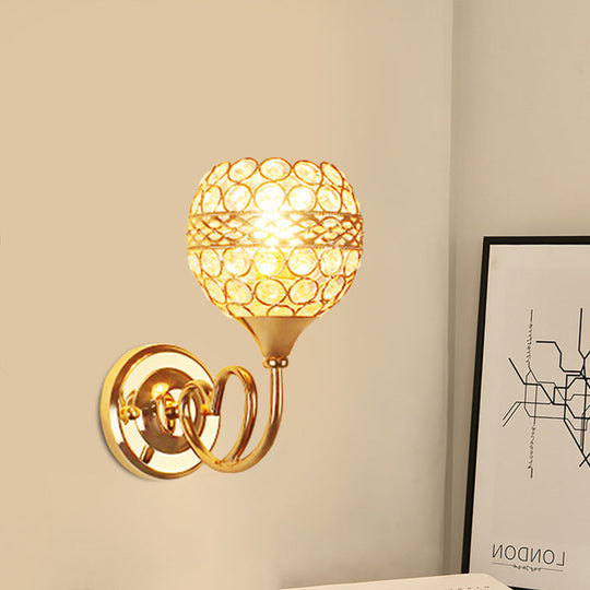 Gold Crystal Wall Sconce with Traditional Dome Shade & Heart Detail - 1-Light Wall Mounted Lamp