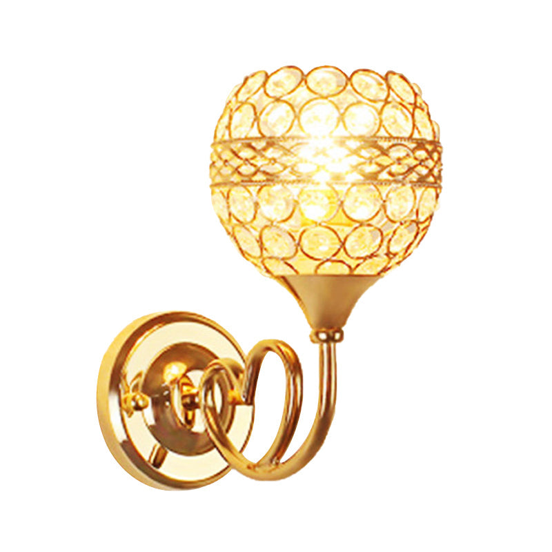 Gold Crystal Wall Sconce with Traditional Dome Shade & Heart Detail - 1-Light Wall Mounted Lamp