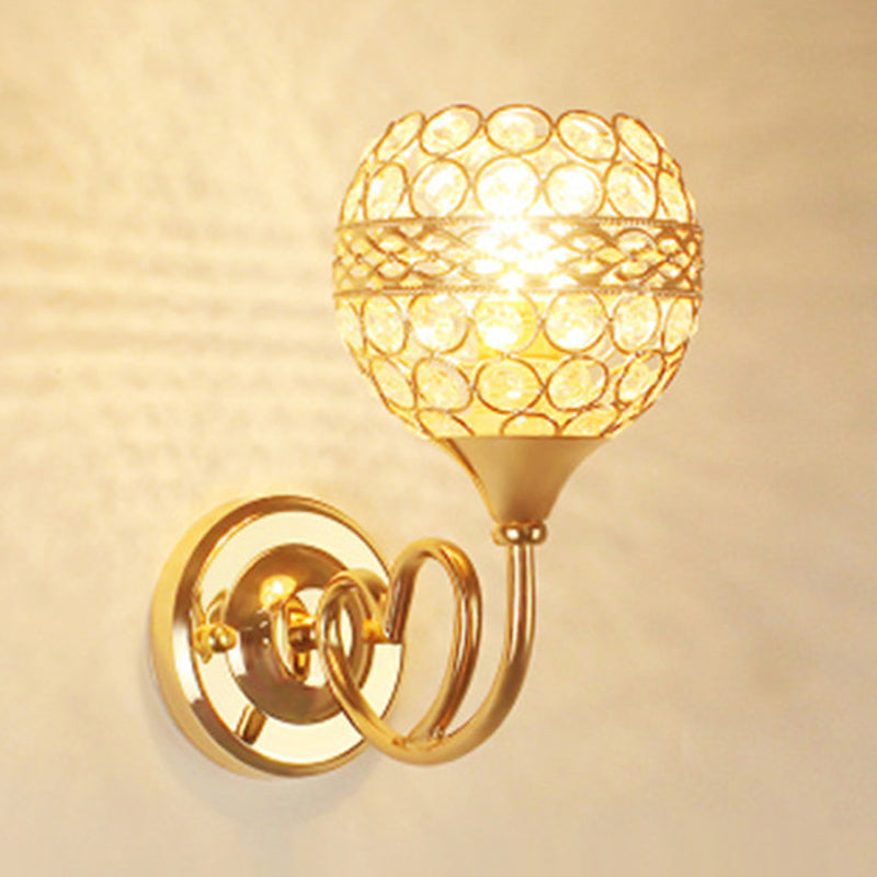 Gold Crystal Wall Sconce with Traditional Dome Shade & Heart Detail - 1-Light Wall Mounted Lamp