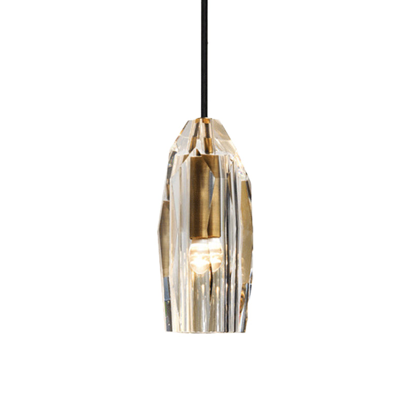 Minimalist Crystal Rock Pendulum Light - 1-Light Brass Pendant Fixture for Dining Room