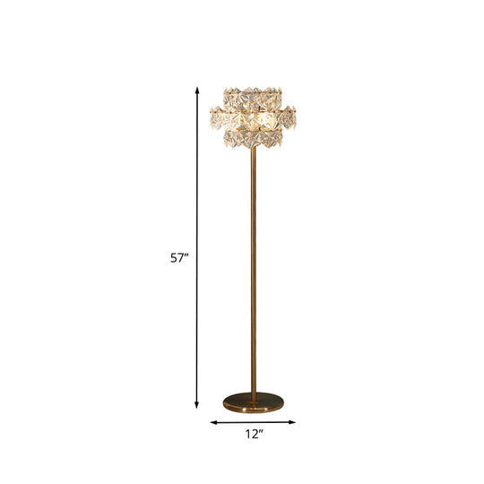 Gold Tiered Hexagon Crystal Floor Lamp - Mid Century 1-Light, Stand Up Lighting for Sitting Room