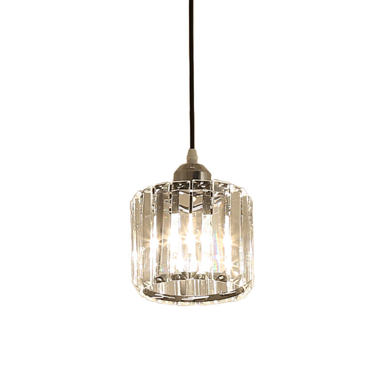 Crystal Pendulum Ceiling Pendant Light - Sleek Chrome Cylinder Design for Bedside Use