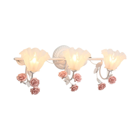 Ruffle Bathroom Wall Mount Light - American Flower Frosted Glass - 2/3-Head Vanity Sconce - Pink/Blue