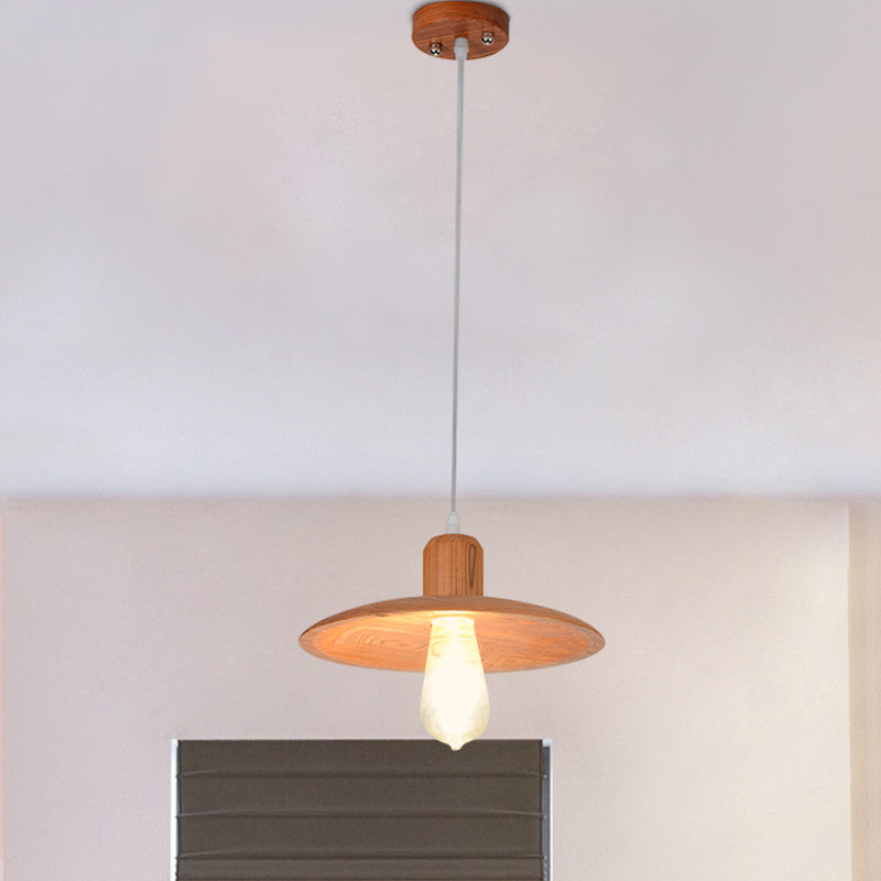 Minimalist Wood Disc Downlight Pendant Lamp - 1 Light, Beige/Orange Red, for Dining Room