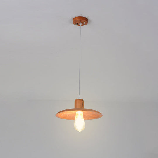 Minimalist Wood Disc Downlight Pendant Lamp - 1 Light, Beige/Orange Red, for Dining Room