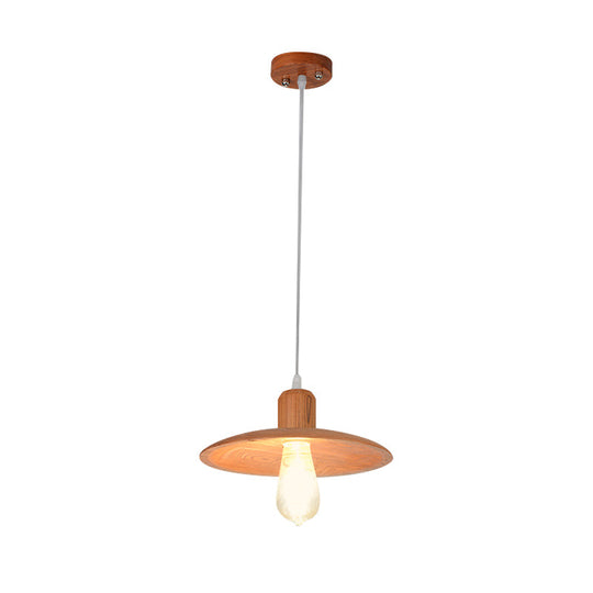 Minimalist Wood Disc Downlight Pendant Lamp - 1 Light, Beige/Orange Red, for Dining Room