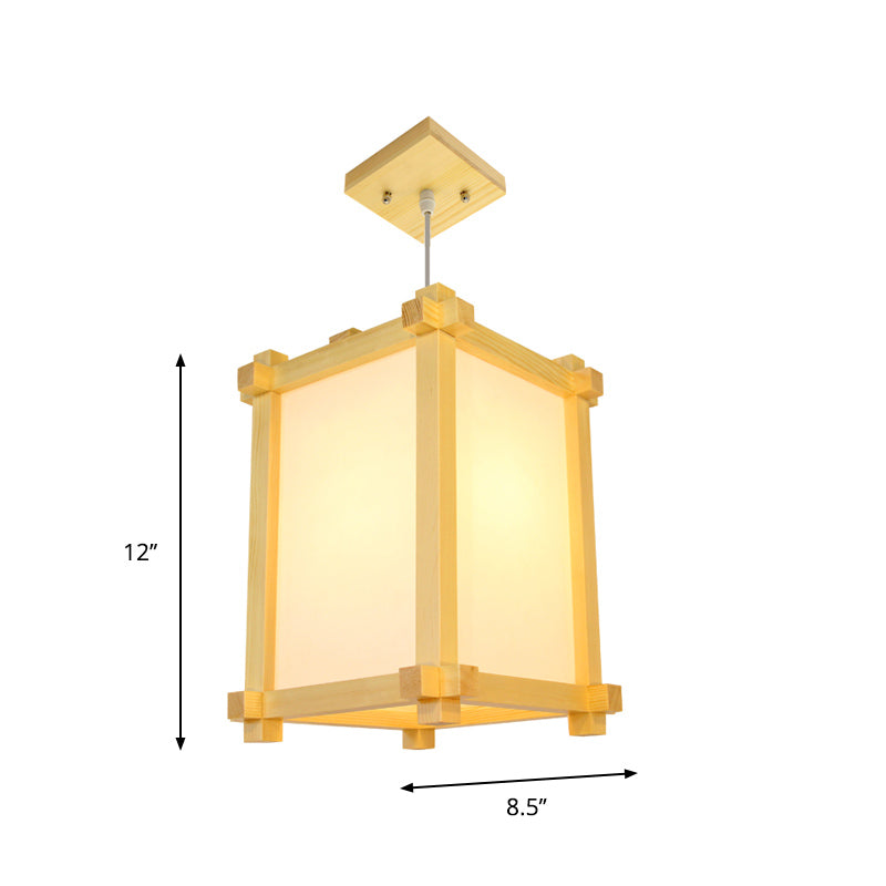Japanese-Style Wood Pendant Light Fixture - Box Shape, Beige