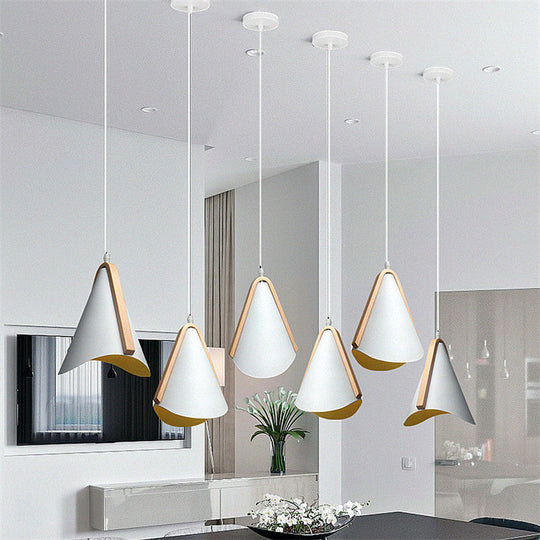 Modern Conic Drop Pendant Light with White Wood Finish, Ideal for Dining Table