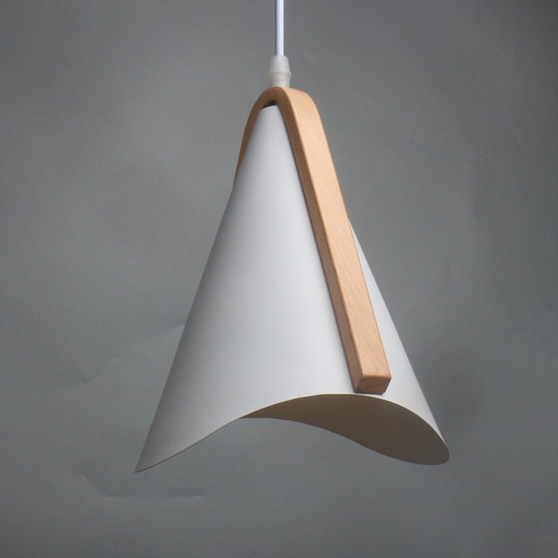 Modern Conic Drop Pendant Light with White Wood Finish, Ideal for Dining Table