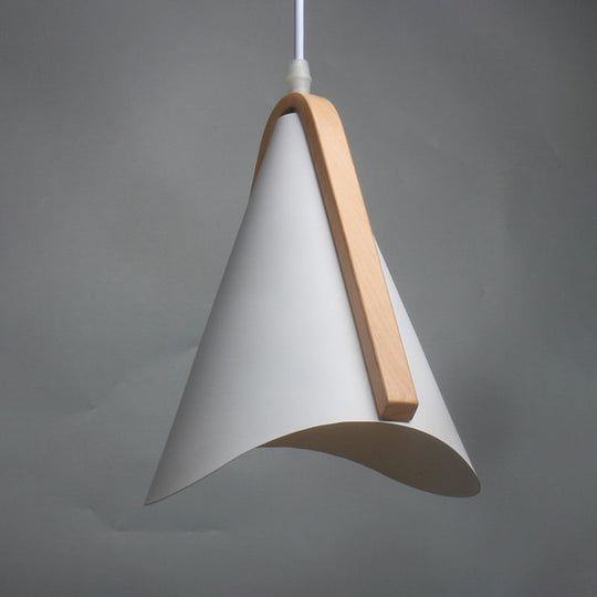 Modern Conic Drop Pendant Light with White Wood Finish, Ideal for Dining Table