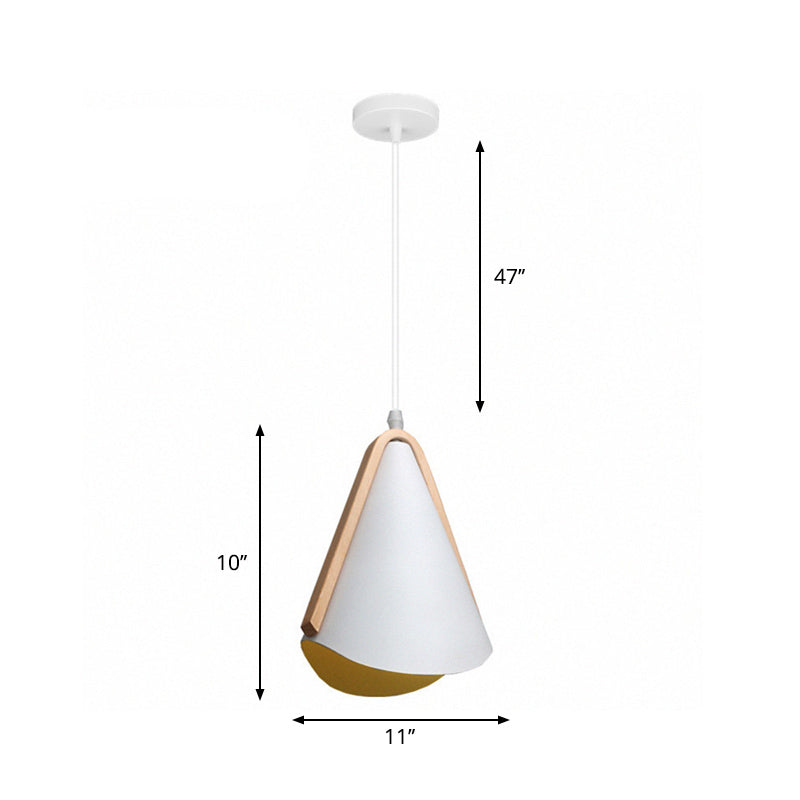 Modern Conic Drop Pendant Light with White Wood Finish, Ideal for Dining Table