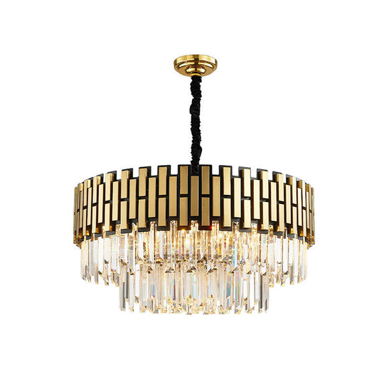 Contemporary Crystal Gold Chandelier - 8-Light Layered Hanging Light Fixture for Kitchen