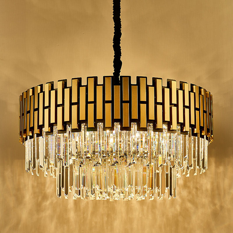 Contemporary Crystal Gold Chandelier - 8-Light Layered Hanging Light Fixture for Kitchen