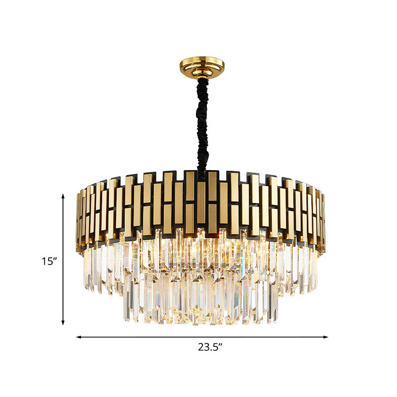 Contemporary Crystal Gold Chandelier - 8-Light Layered Hanging Light Fixture for Kitchen