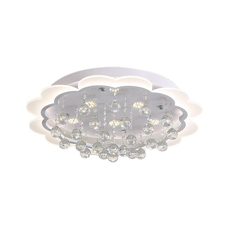 Bloom LED Ceiling Light with Crystal Ball, White Acrylic Flush Mount - 22"/25.5" Width