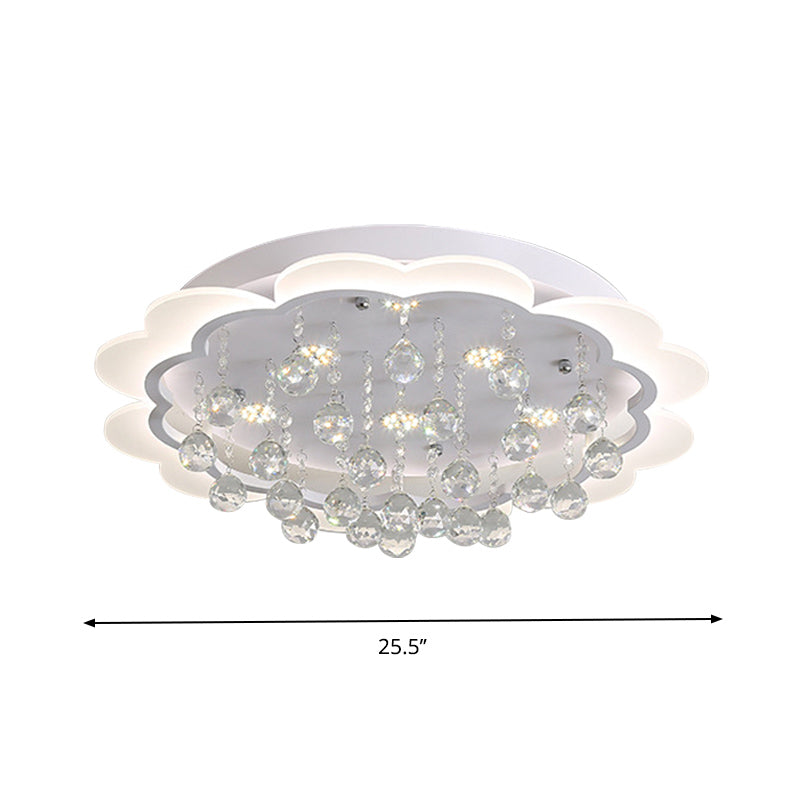 Bloom LED Ceiling Light with Crystal Ball, White Acrylic Flush Mount - 22"/25.5" Width
