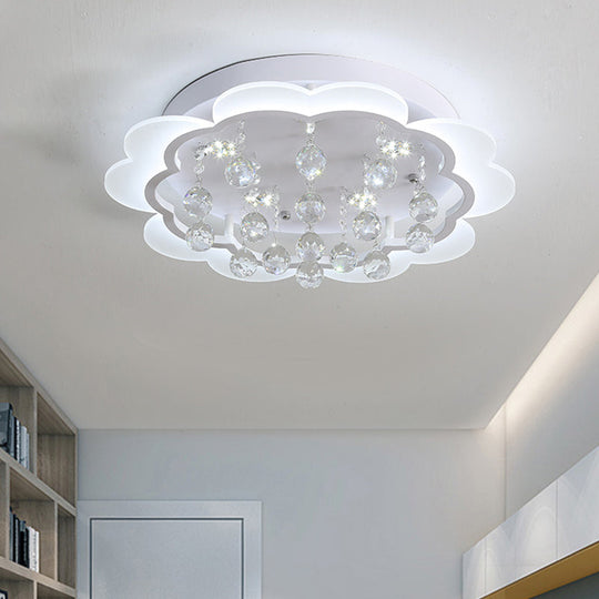 Bloom LED Ceiling Light with Crystal Ball, White Acrylic Flush Mount - 22"/25.5" Width
