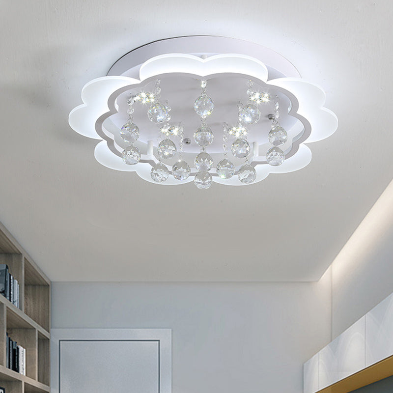 Bloom LED Ceiling Light with Crystal Ball, White Acrylic Flush Mount - 22"/25.5" Width
