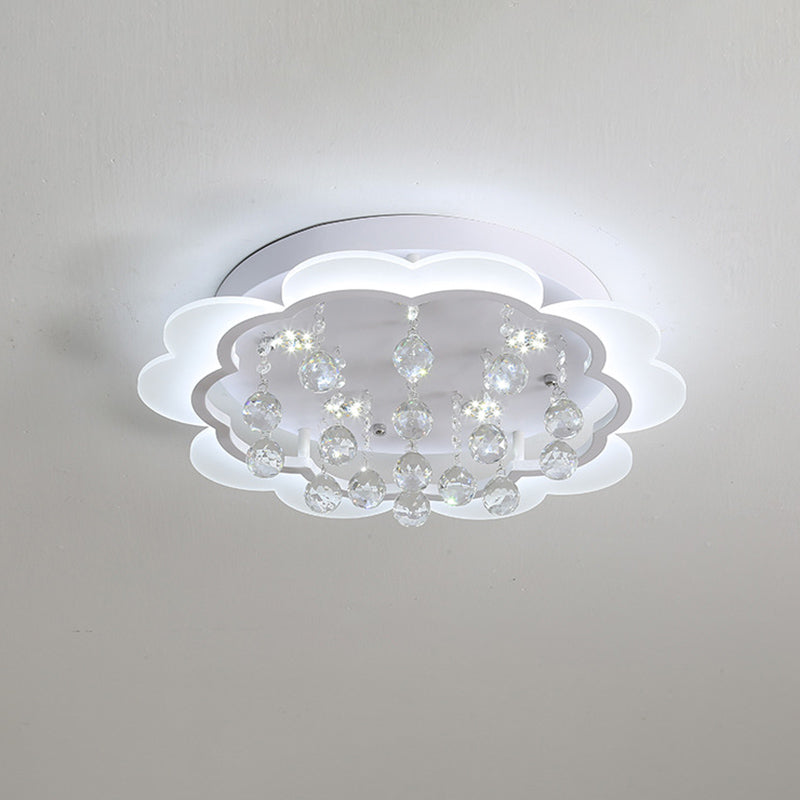 Bloom LED Ceiling Light with Crystal Ball, White Acrylic Flush Mount - 22"/25.5" Width
