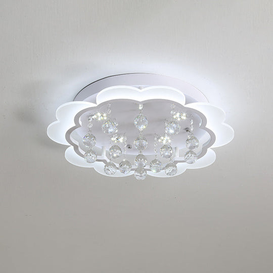 Bloom LED Ceiling Light with Crystal Ball, White Acrylic Flush Mount - 22"/25.5" Width