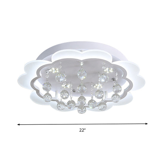 Bloom LED Ceiling Light with Crystal Ball, White Acrylic Flush Mount - 22"/25.5" Width