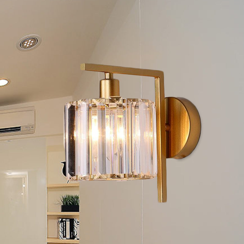 Gold Crystal Wall Sconce with Modern Column Design - Perfect for Bedroom Lighting